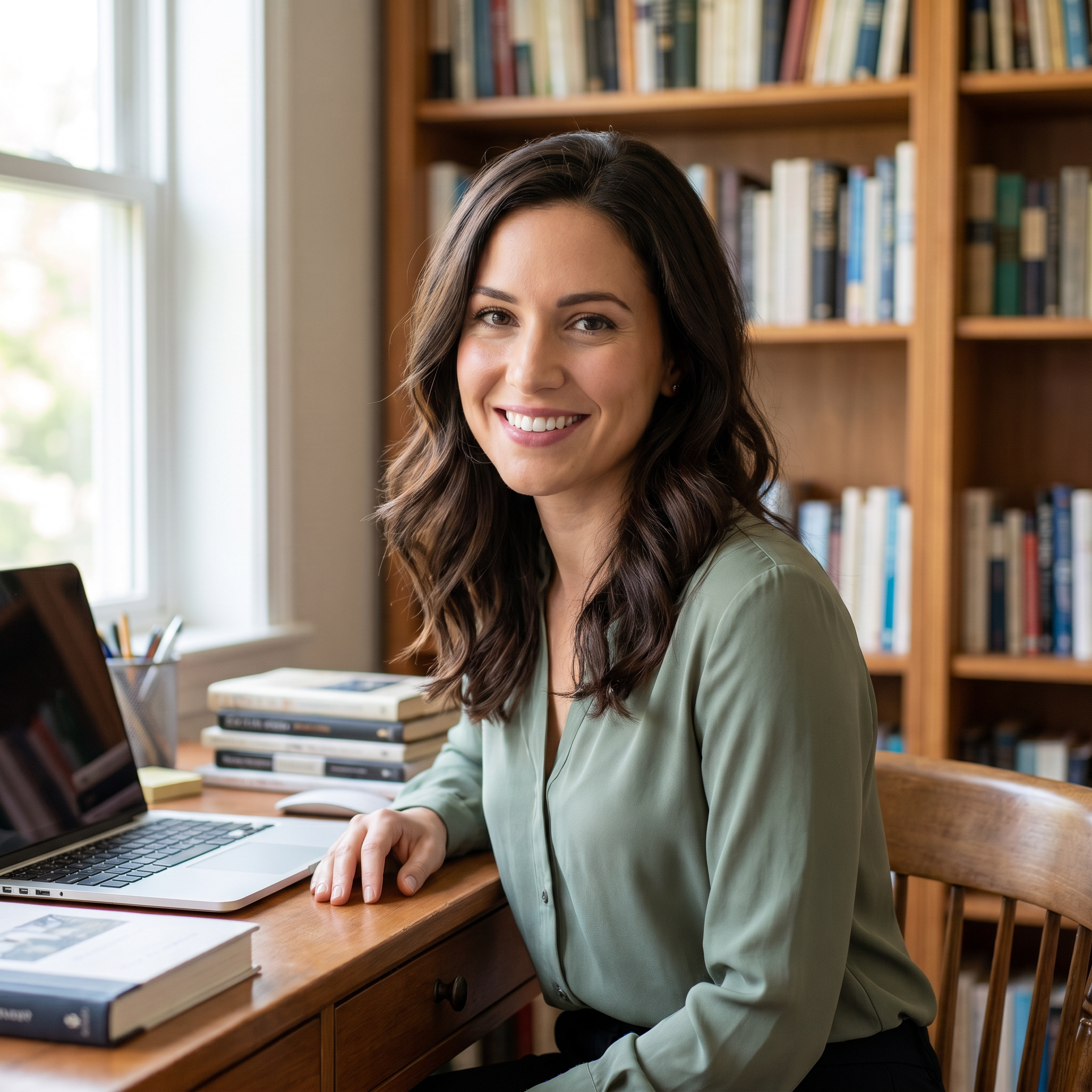 Maya, the Academy's guide, in her home office